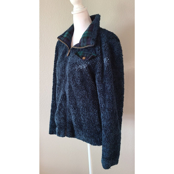 Pendelton Women's Fuzzy Sherpa Jacket Sz Small Full Zipper Blue Plaid Pockets - Picture 4 of 10